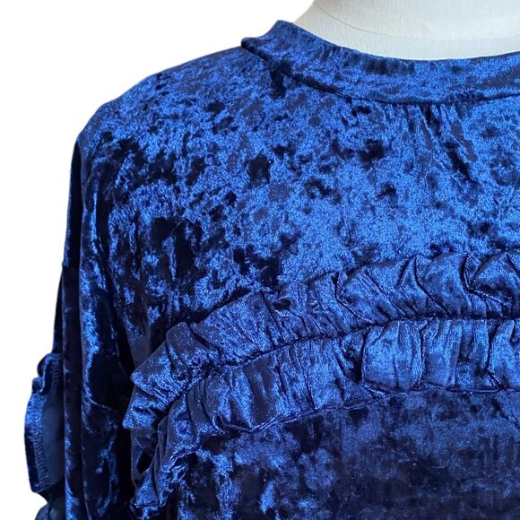 NWT Kaktus Crushed Velvet Ruffle Mini Dress Navy Blue Shift Dark Fairy Grunge-M - Picture 5 of 16